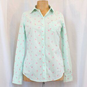 Merona Pink & Green Flamingo Buttondown